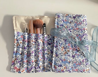 Liberty Blue Berry Wiltshire Make Up Brush Roll | Make Up Storage | Fabric Brush Roll Up