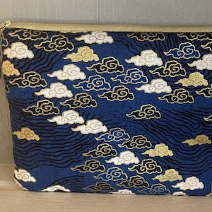 Japanese Canvas Gold Make Up Pouch | Japanese fabric bag | Japanese makeup bag | Oriental makeup bag | Kimono Fabric Bag | Gold fabric pouch
