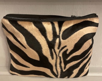 Velvet Animal Print Faux Fur MakeUp Bag | Furry MakeUp Pouch | Animal Print Cosmetic Bag | Zebra Fur Make Up Bag | Tiger Print Zipper Pouch