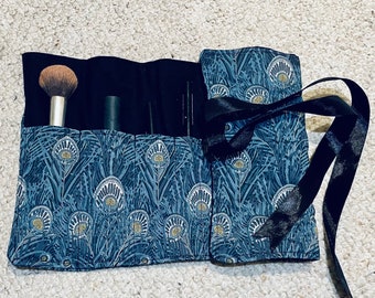 Liberty “Queen Hera” Blue Peacock Feather Make Up Brush Roll