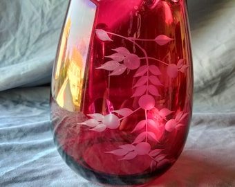 Cranberry cut to clear roly poly pitcher