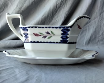 Adams Lancaster ironstone gravy boat with attached underplate