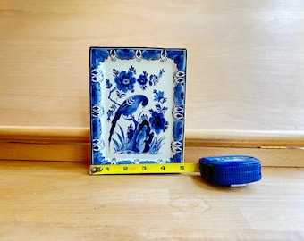 Delft Tile for Hanging 1919 947 Bird and Floral Motif Rectangular Plate