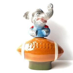 1972 Jim Beam Whiskey Decanter Elephant Football Liquor Republican Presidential Election Barware Man Cave Game Room Blue Red Helmet Gift