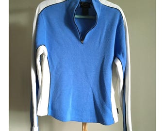 Obermeyer Signature Womens Quarter Zip Knit Sweater Blue White Colorblock Large