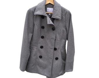 dELiA*s Womens Double Breasted Pea Coat Heather Grey Wool Blend Jacket Medium