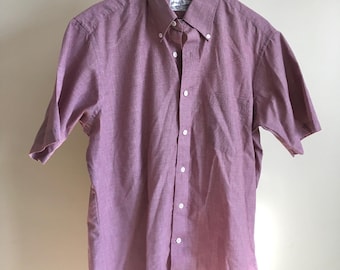 Sears Roebuck Red Gingham Button Down Short Sleeve Shirt Size 17 1/2