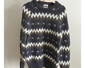 Vintage Woolrich Men's Fair Isle Knit Sweater Charcoal Gray Size L