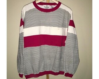 SAC Sport Club Men's Striped Long Sleeve Crewneck Sweatshirt Pocket Size M