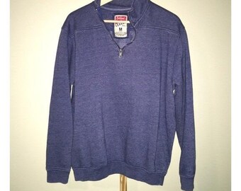 League Triblend Sweats Mens Pullover Quarter Zip Long Sleeve Blue Size M