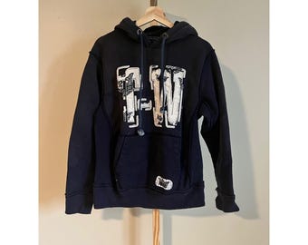T-Wear Mens Navy Blue Graphic Hoodie Sweatshirt Designed in Italy Size L