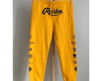 Young & Reckless Mens Yellow Graphic Logo Sweatpants Joggers XL NWT