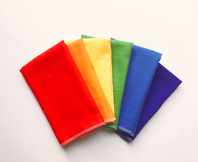 Rainbow color, multicolor unpaper towel, reusable cloth towel, reusable unpaper towels, red, orange, yellow, green, blue, purple, 10x 12 inches, 10x10, solid color cloth towels, use for kitchen, napkins, or any cleaning use, eco friendly, sustainable