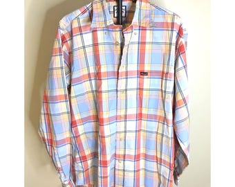 Faconnable Mens Plaid Long Sleeve Button Up Shirt Size L Designed in France