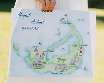 Custom Wedding Map- Watercolor Wedding Map- Nantucket Wedding Map- Illustrated Wedding Map