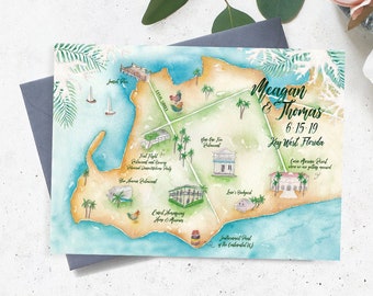 Key West Wedding Map- Florida Wedding Map- Custom Wedding Map- Illustrated Wedding Map