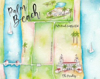 Custom Wedding Map- Palm Beach Wedding Map- Watercolor Wedding map- Illustrated Wedding Map