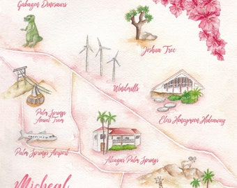 Custom Wedding Map- Palm Springs Wedding Map- Watercolor Wedding Map- Illustrated Wedding Map