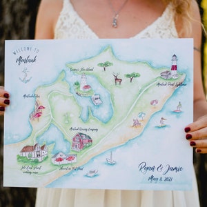 Custom Wedding Map- Montauk Wedding Map- Watercolor Wedding Map- Illustrated Wedding Map