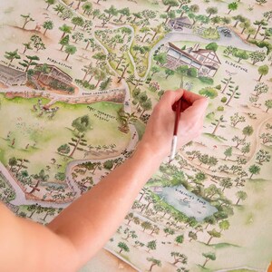 Erbstück Karte - Aquarell Kartenmalerei - Haus und Gärten Kartenmalerei - Landkartenmalerei - Landkarte der Ranch - Karte für Familienbesitz
