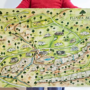 Pintura de mapas de fincas - Mapa de propiedades heredadas - Mapa de propiedades heredadas - Mapa de propiedades en acuarela - Pintura de mapas de granjas - Pintura de mapas de senderos