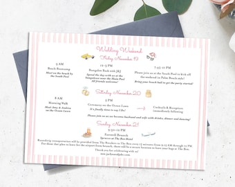 Wedding Events Cards- Custom Wedding Itinerary- Custom Wedding Schedule- Wedding Details Card