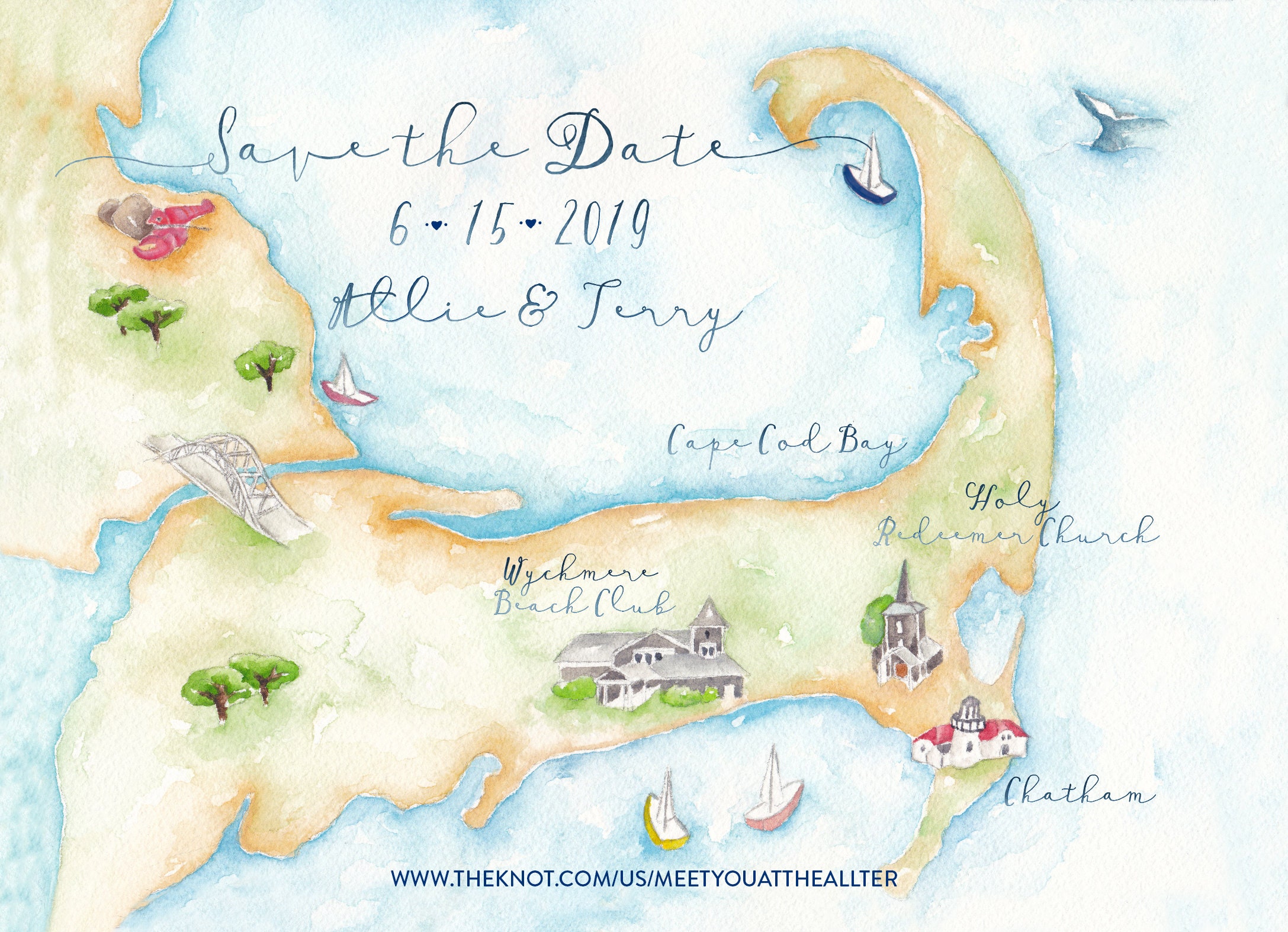 Custom Wedding Map Cape Cod Wedding Map Watercolor Wedding - Etsy