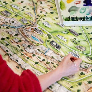 Mapa de propiedades de acuarela heredadas - Mapa de propiedades heredadas personalizadas - Mapa de propiedades de desarrollo residencial - Mapa de terrenos familiares - Mapa de senderos - Mapa de ranchos