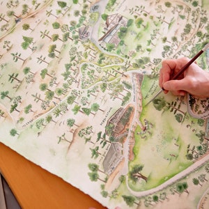 Pintura de mapas de propiedades - Pintura de mapas de ranchos - Pintura de mapas de granjas - Pintura de mapas de terrenos de caza - Mapa de acuarela tradicional - Ilustración de mapas personalizada
