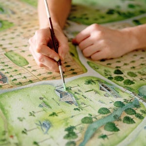 Mapa de propiedades heredadas - Mapa de propiedades personalizado en acuarela - Mapa de propiedades artísticas - Mapa de granjas personalizado - Obras de arte de propiedades personalizadas - Mapa de terrenos de caza