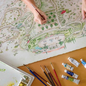 Pintura de mapa de fincas - Mapa de propiedad heredada - Mapa de propiedad pintado a mano - Mapa de propiedad agrícola - Pintura de mapa de propiedad heredada - Mapa de jardín