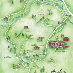 Fattoria di proprietà personalizzata - Mappa acquerello ranch personalizzato - Design mappa fattoria - Pittura mappa proprietà
