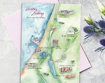 Custom Wedding Maps-Personalized Watercolor Wedding Maps-Illustrated Wedding Maps for Save the Date and Itinerary, Printable Wedding Map