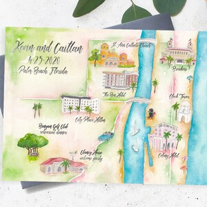 Palm Beach Wedding Map- The Breakers Wedding Map- Custom Wedding Map- Watercolor Wedding Map