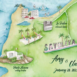 Custom Wedding Map Watercolor Wedding Map Illustrated Wedding Map Sayulita Wedding Map - Etsy