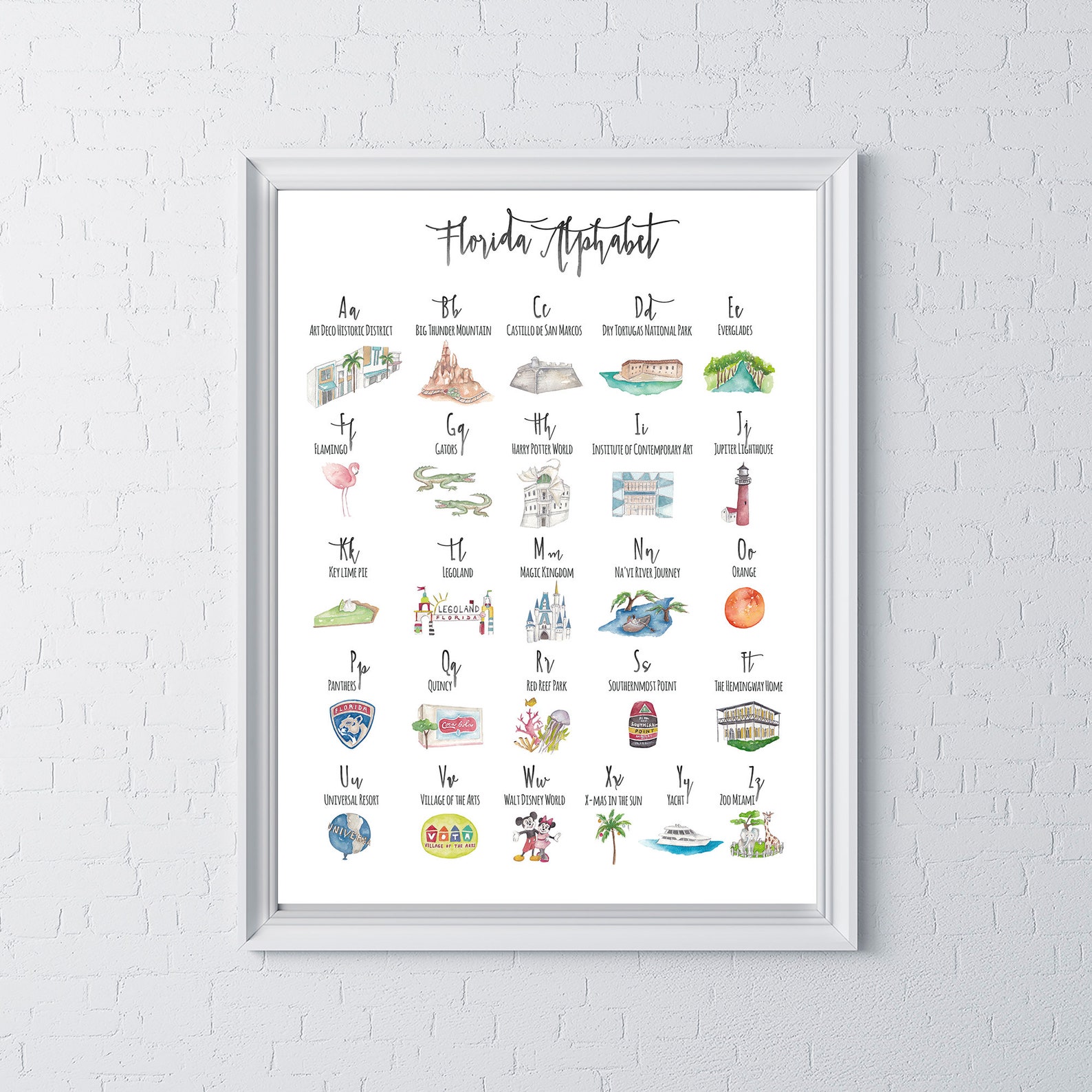 Florida Alphabet Watercolor Print Florida Keepsake Print Etsy