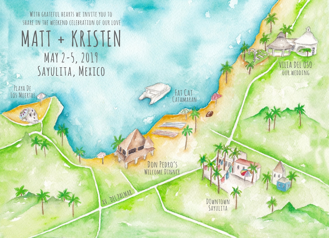 Custom Wedding Map Sayulita Mexico Wedding Map Save the Date Map