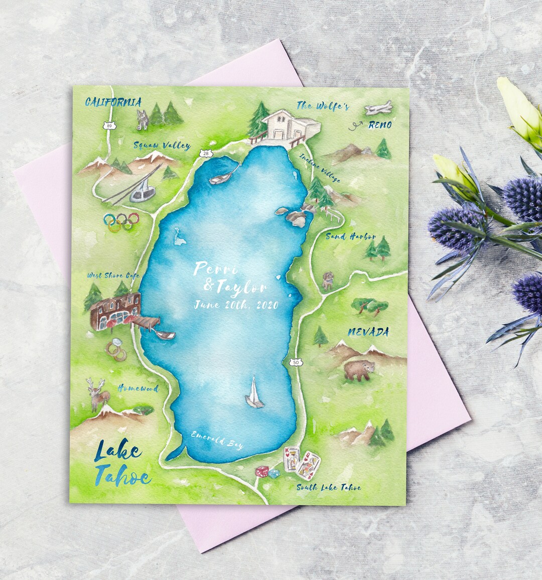 Custom Wedding Maps-personalized Watercolor Wedding Maps-illustrated ...