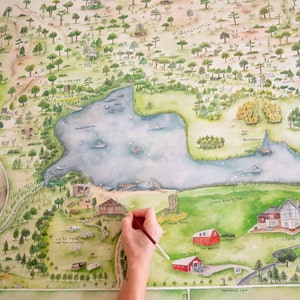 Eigenschaft Karte Kunstwerk- Familie Karte- Haus und Gärten Karte- Ranch Karte Malerei- Familie Land Karte Malerei- Benutzerdefinierte Aquarell Karte Malerei