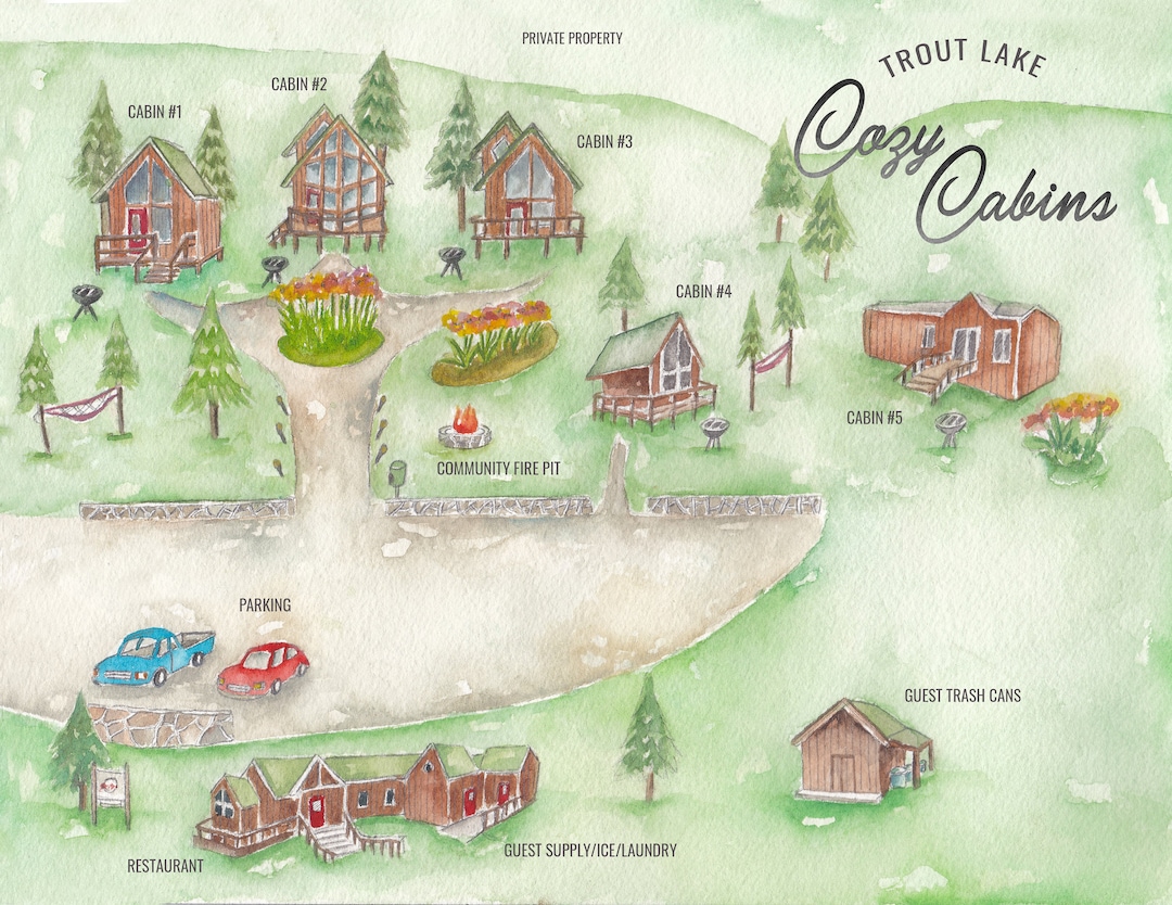 Custom Property Map Campsite Watercolor Map Venue Watercolor Map Map of ...