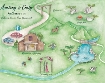 Wedding Resort Map- Wedding Venue Map- Custom Wedding Map- Watercolor Wedding Map