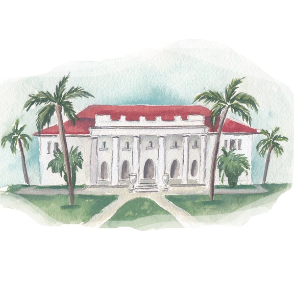 Custom Wedding Venue Illustration- Flagler Museum Illustration- Henry Morrison Flagler Museum Illustration