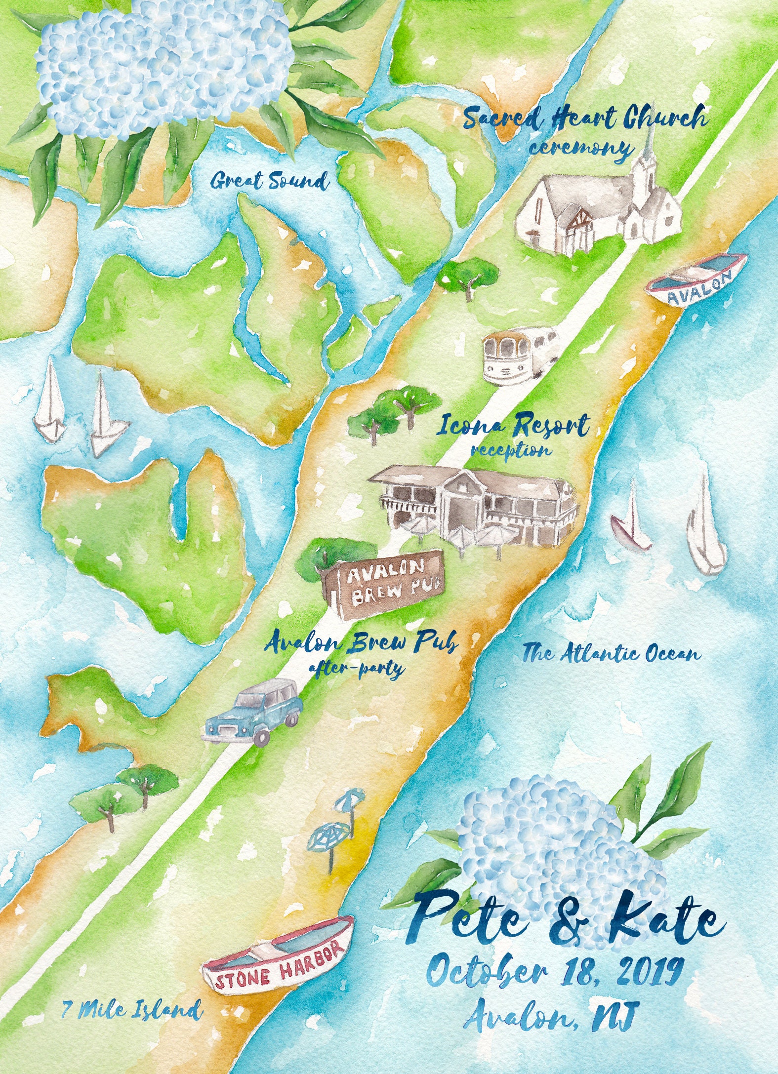 custom-wedding-map-avalon-new-jersey-wedding-map-watercolor-etsy