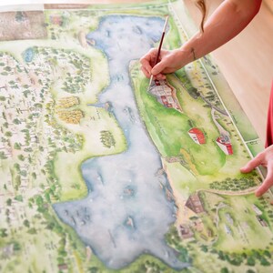 Vermächtnis Aquarell Landkarte - Künstlerische Karte des Familienbesitzes - Landkarte des Familienbesitzes