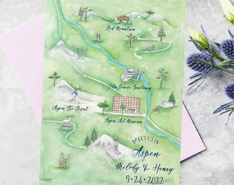 Aspen Save the Date Map - Semi-Custom Aspen Map Save the Date Template- Aspen Watercolor Map