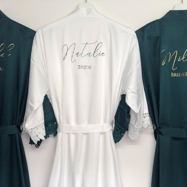 Bridesmaid robes, Bridesmaid Gift, Bridal Robes, Bridal Party Robes, Wedding Robes, Bride Robe, Forest Green Robes, Navy Robes, Satin Robes