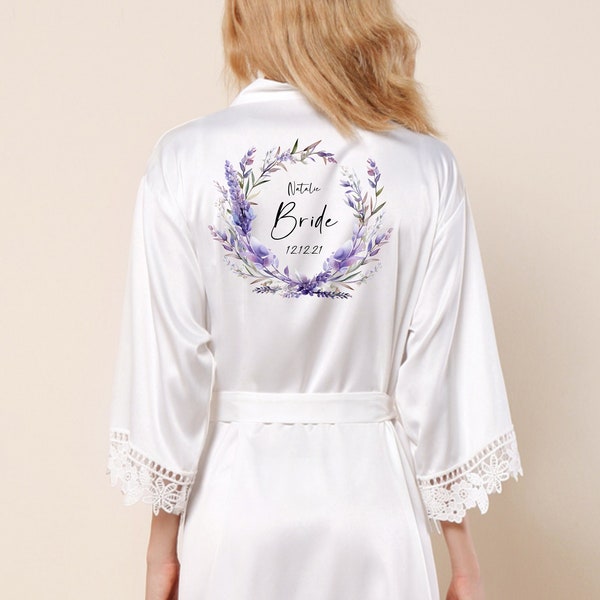 Personalised Bridesmaid Robes, Bridesmaid Gift, Lavender Bridal Robes,Bridal Party Robes,Satin Wedding Robes, Bride Robe,Lilac Dressing Gown