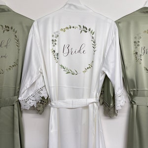 Personalised Bridesmaid Robes, Bridesmaid Gift, Eucalyptus Bridal Robes, Sage Green Bridal Party Robes, Satin Wedding Robes, Bride Robe