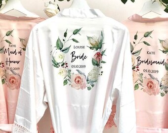 Bridal Robes, Bridesmaid Gifts, Personalised Bridesmaid Robe, Wedding Robes, Dressing Gown, Satin Robe With Lace Trim, Bridesmaid Proposal