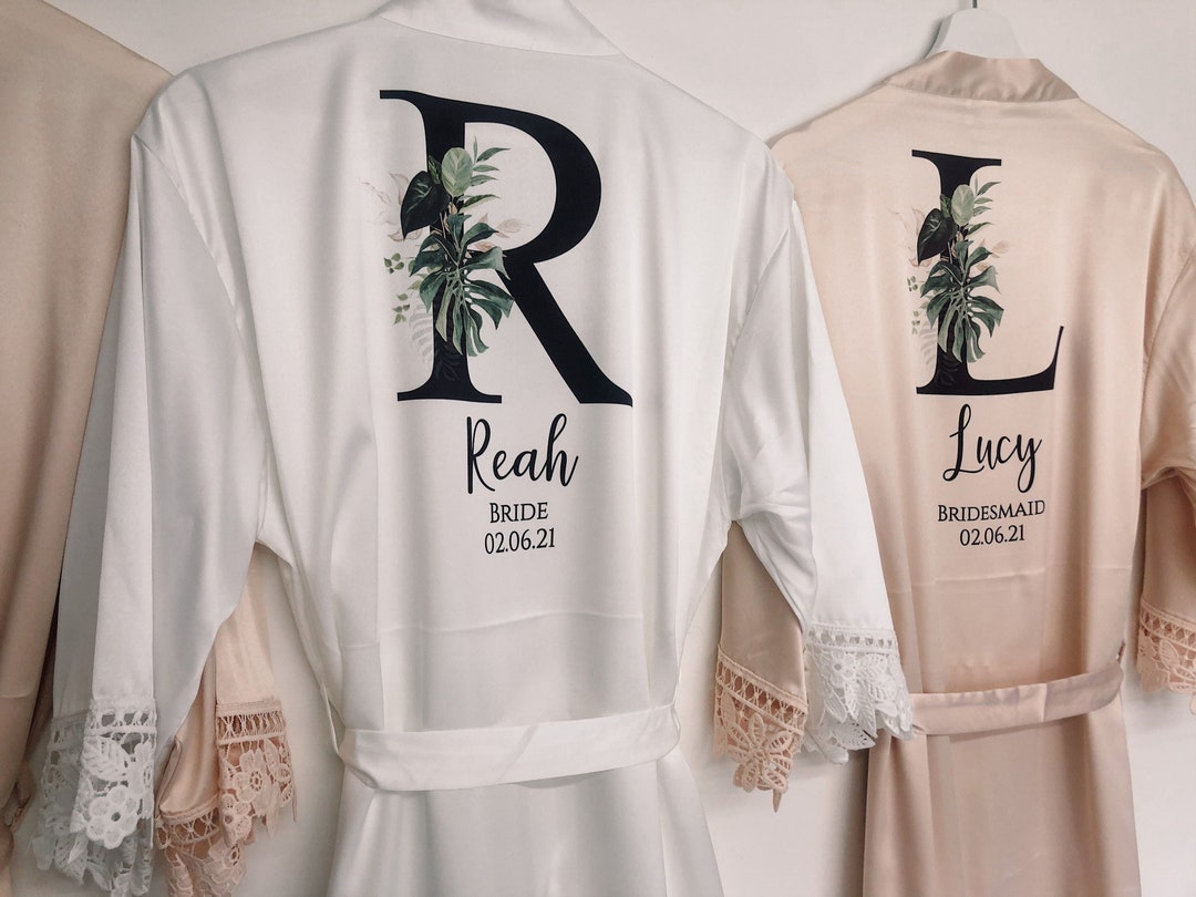 Personalised Satin Bridesmaid Robe: Floral Initial Wedding Robes - Etsy